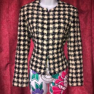 Jones New York Woven Black Blue Cream Zip Blazer